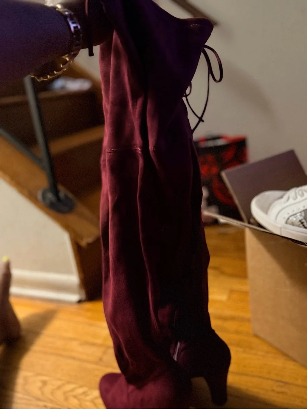 Charlotte Russe Over-the-Knee Suede Boots in Burgundy